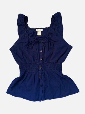 Vintage Y2K Love Rocks Navy Blue Babydoll Top ☆